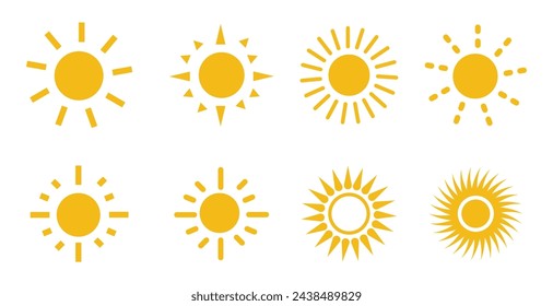 Sun simple flat icon set. Star logo icon. Sun silhouette. Isolated vector symbols, eps10