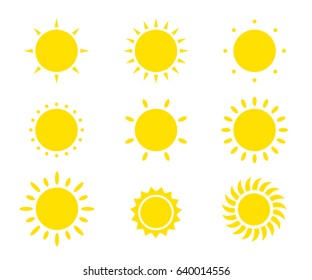 Sun simple flat icon set. Star logo icon. Sun silhouette. Isolated vector symbols, eps10
