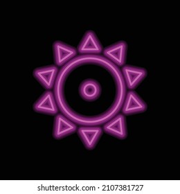 Sun simple icon. Flat desing. Purple neon on black background.ai