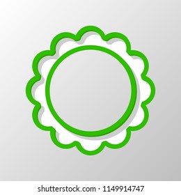sun. simple icon. Paper style. Cut symbol with green bold contour on shape and simple shadow
