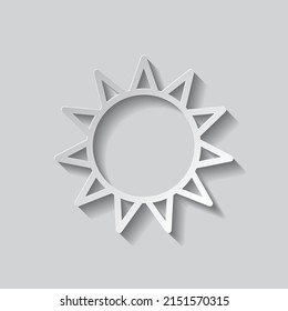 Sun simple icon vector. Flat design. Paper style with shadow. Gray background.ai