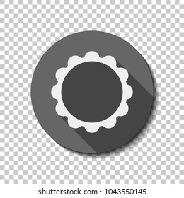 sun. simple icon. White flat icon with long shadow in circle on transparent background