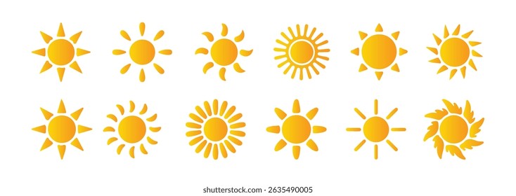 Sun simple icons collection. Different Sun icons. Vector illustration eps 10