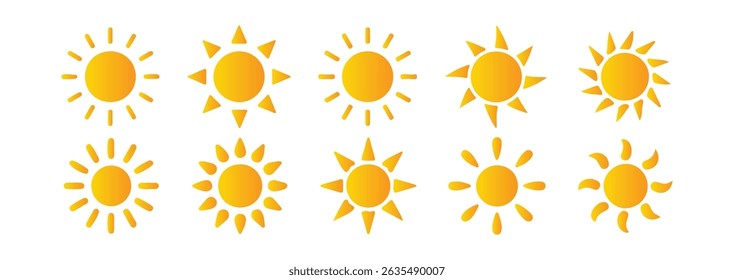 Sun simple icons collection. Different Sun icons. Vector illustration eps 10