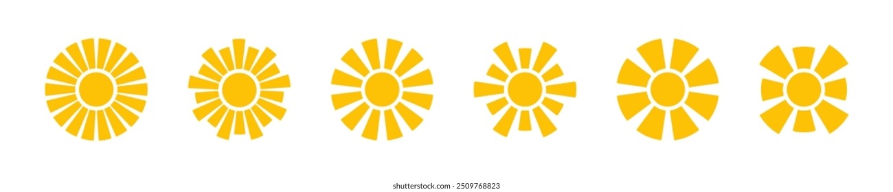 Sun simple icons. Yellow sun vector illustration. Yellow sun icon set, sunshine, sunrise or sunset.