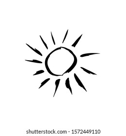 Sun. Simple vector, flat doodle style. Ink brush drawing. Stock vector illustration.
