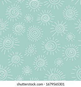 Sun Sketch Drawing Summer Print, Scribble Sunshine Pattern. Vector images