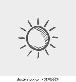 Sun sketch icon for web, mobile and infographics. Hand drawn vector dark grey icon isolated on light grey background.