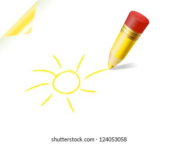 sun sketch yellow pencil