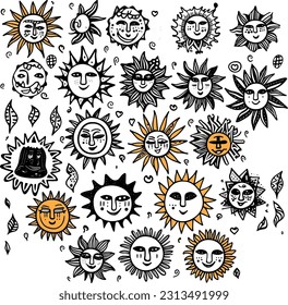 Sun sketches delightful and charming doodles of smiling suns, perfect for kids