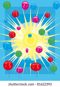 Sun, sky and balloons. Vector illustration