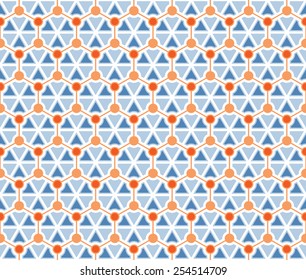 Sun and sky color molecule mesh seamless pattern background vector. Connecting geometric shapes with hexagon structures.