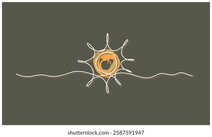 Sun in the sky. Continuous line art drawing style. Sunny weather minimalist black linear design isolated on white background. Vector illustration