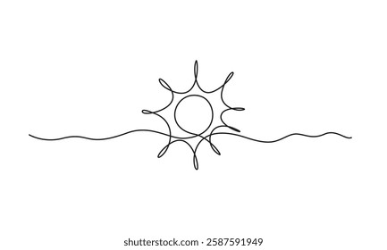 Sun in the sky. Continuous line art drawing style. Sunny weather minimalist black linear design isolated on white background. Vector illustration