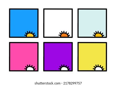 Sun sky landscape hand drawn vector icon logo in cartoon doodle simple style day night morning