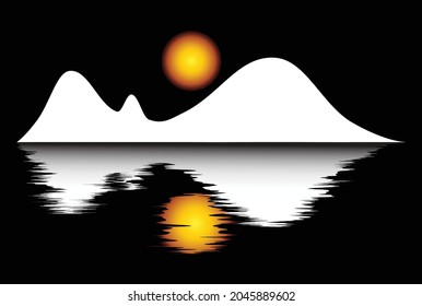 paisaje de sol cielo con puesta de sol de las montañas. ilustración del vector de fondo abstracto del terreno montañoso para la presentación