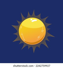 Sun in sky or space cartoon illustration. Cartoon drawing of space object on blue background. Science, universe, astronomy, outer space concept