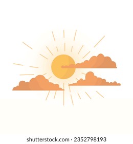 Sun and sky sunlight in sunset time. Vector illustration