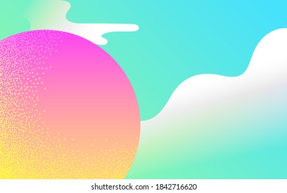 Sun in the sky Vector illustration in flat design Abstract background with dynamic shapes and noisy round shape on gradient green-blue backdrop