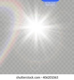 The sun in the sky. Vector illustration.Glare