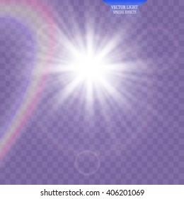 The sun in the sky. Vector illustration.Glare