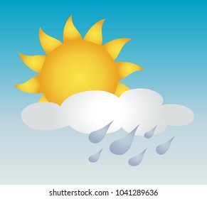 Sun in sky with weather cloud and rain