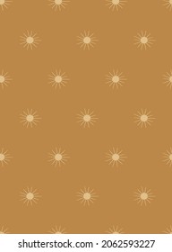 Sun small scaled regular vector seamless pattern. Boho solar phone wallpaper. Earthy color neutral screen background.