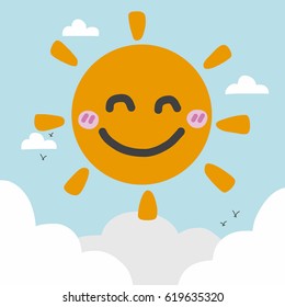 Sun smile , cloud and blue sky cartoon vector illustration