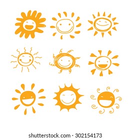 sun smile diversity hand drawn cute set vector for decorated or educational