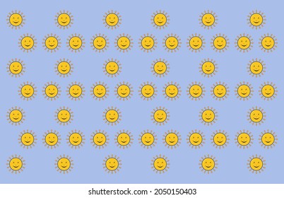 sun smile emoticon pattern vector, isolated on blue colour for background and wallpaper