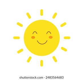 Sun smile icon. Happy smiling sun. Cute sun. Sunshine emoji. Funny emotion. Vector illustration