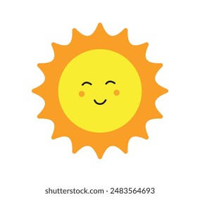 Sun smile icon. Happy smiling sun. Cute sun. Sunshine emoji. Funny emotion. Vector illustration