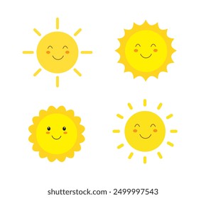 Sun smile icon. Happy smiling sun. Cute sun. Sunshine emoji. Funny emotion. Vector illustration