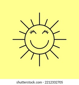 Sun Smile Icon In Line Vector, Sun Character Isolated Icon, Sun Summer Weather Symbol