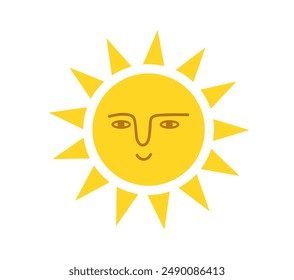 Sun smile isolated on white background. Happy smiling sun. Cute sun. Sunshine emoji. Funny emotion. Vector illustration