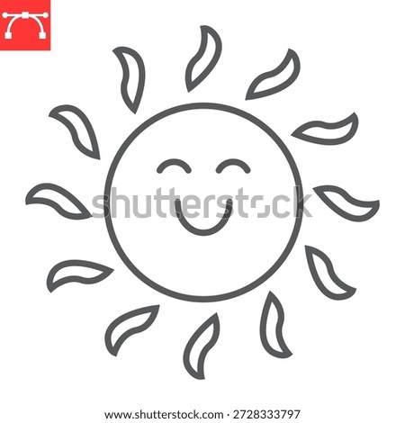 Sun smile line icon, positive and friendly, Smiling sun face vector icon, vector graphics, editable stroke outline sign. eps 10