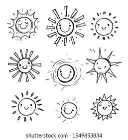 Sun smile set. Vector doodle