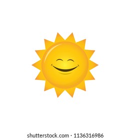 sun smile vector icon, character design yellow color isolated white background