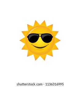 sun smile vector icon, character design yellow color isolated white background