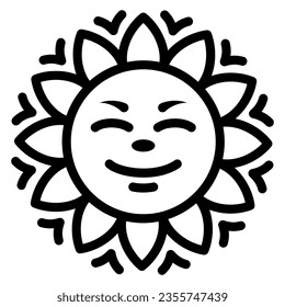 Sonne mit Smiley-Gesicht und Balken-Linie Symbol, Wetter und Klima-Konzept, Sonnenschein Lächeln Vektorzeichen auf weißem Hintergrund, Umriss-Stil Symbol für mobiles Konzept und Web-Design. Vektorgrafik