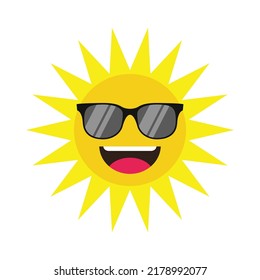 Sonido de sol con icono vector gafas de sol, diseño de caracteres color amarillo aislado fondo blanco
