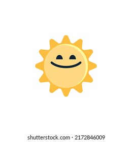 Sol Cara sonriente con ícono plano de ojos sonrientes, signo vectorial, pictograma colorido aislado en blanco. Símbolo, ilustración del logotipo. Diseño de estilo plano