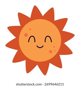 Sol con la cara sonriente aislada en el fondo blanco, estilo plano