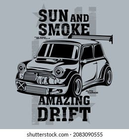 sun and smoke, custom racing car illustration