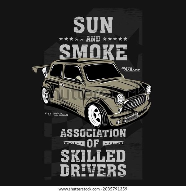 sun and smoke,\
fast engine car\
illustration