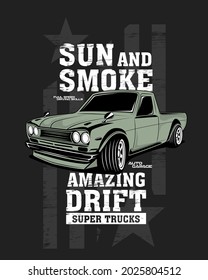 sun and smoke super drift, vector car illustrations