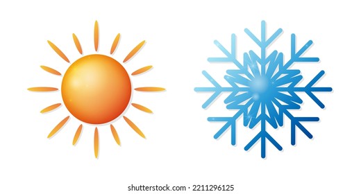 Sun And Snowflake 3D Realistic Weather Icons.