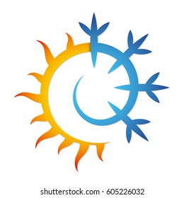 Sun and snowflake for air conditioner silhouette