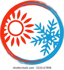 Sun and snowflake air conditioner symbol. Air cooling and heating