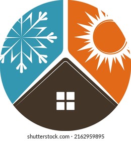 Sun and snowflake air conditioner symbol. Heating and air cooling in the house